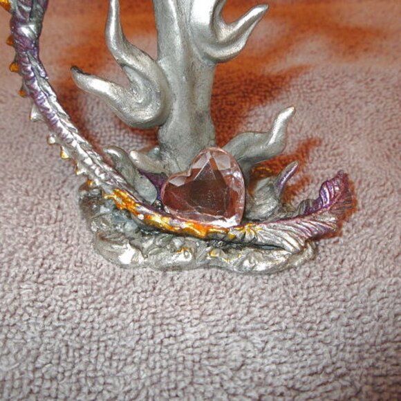 Pewter Dragon Iridescent 2 Headed Serpent Heart Crystal Winged Fantasy Figurine - Picture 5 of 11